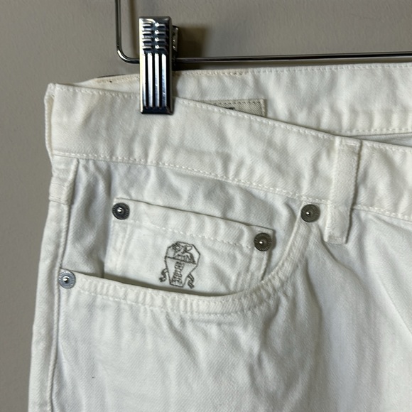 BRUNELLO CUCINELLI Mens Slim Fit Straight Leg Logo Embroidered Jeans White 35x32 - Picture 5 of 16